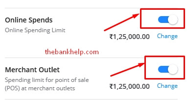 enable online spends in hdfc mycards website