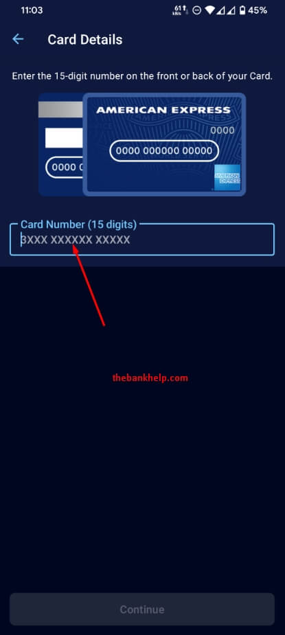 enter 15 digit amex card number