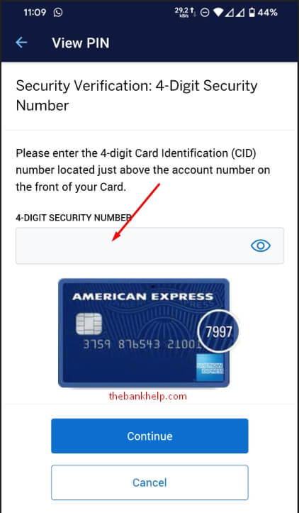 enter 4 digit security number in amex app