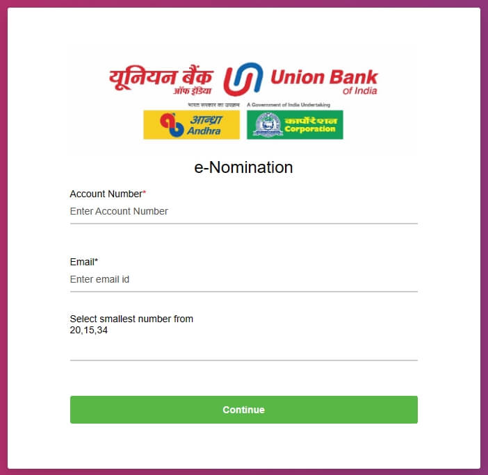 enter union account number and email address