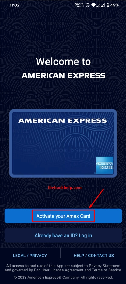 press activate your amex card button
