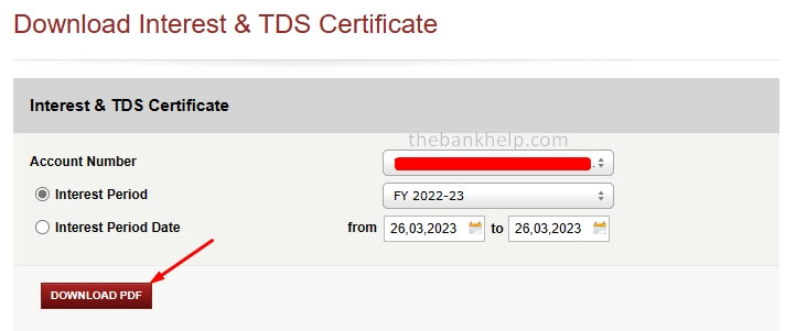 select account and fy period to download icici interest certificate
