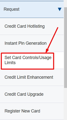 select card control option in hdfc netbanking