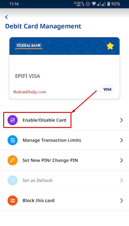 select enable disable card in fedmobile