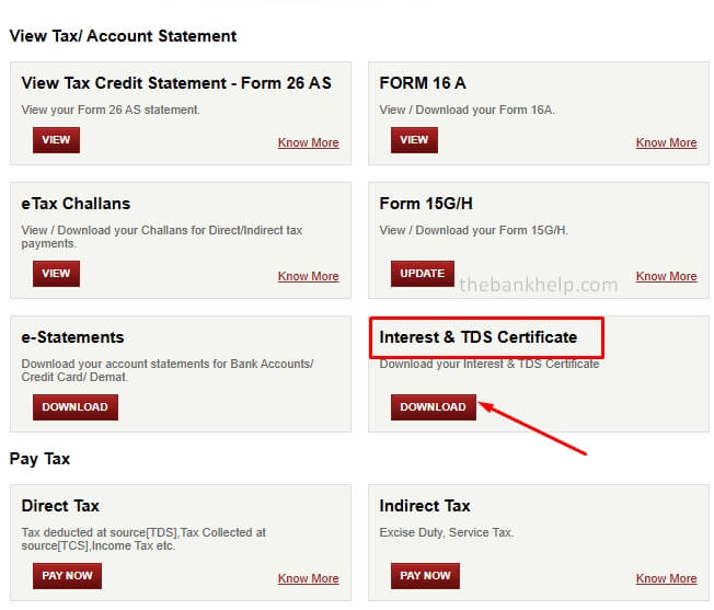 select interest certificate option in icici netbanking