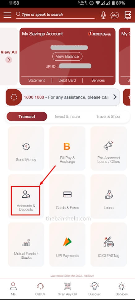 tap on accounts option in imobile app