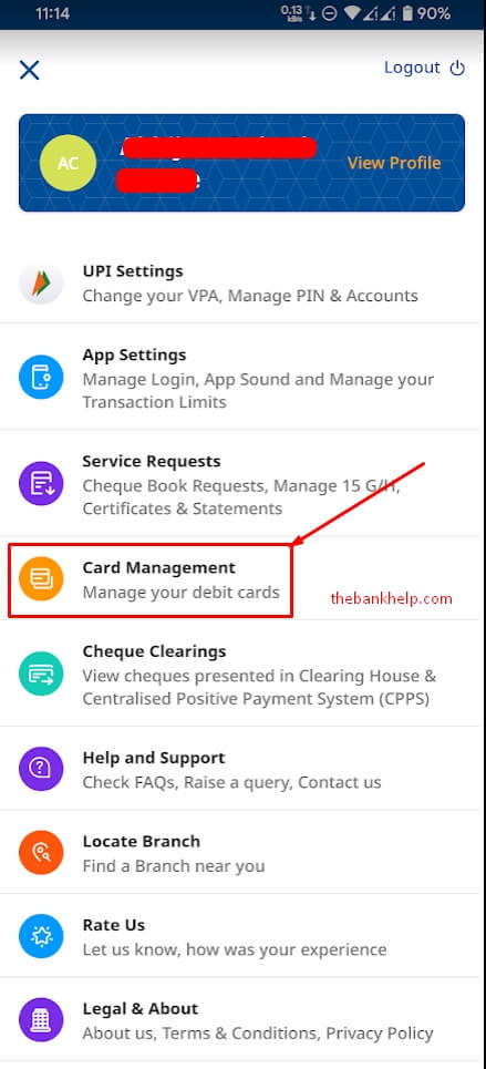 tap on card management option in fedmobile app