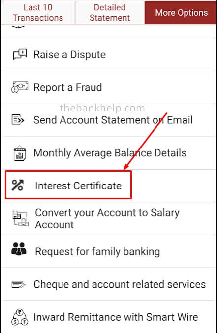 tap on interest certificate option in imobile app