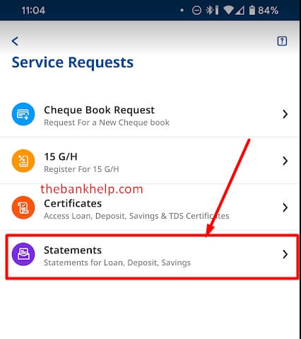 tap on statements option in fedmobile