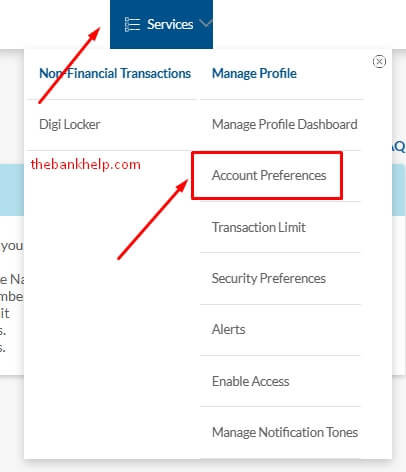 click on account preferences option in yesonline
