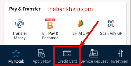 click on credit card option in kotak app