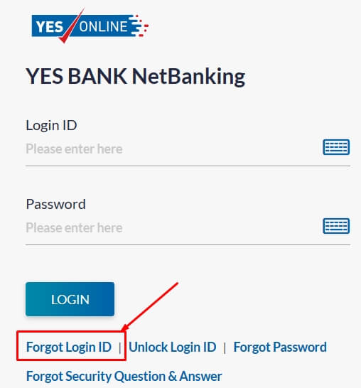 click on forgot login id option in yesonline