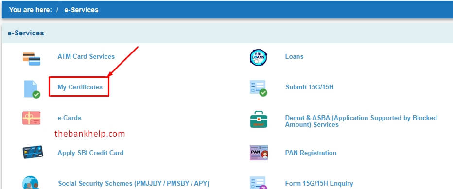 click on my certificate option in sbi online