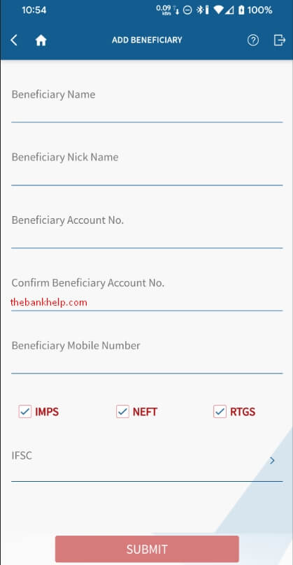 enter beneficiary details in yes mobile app