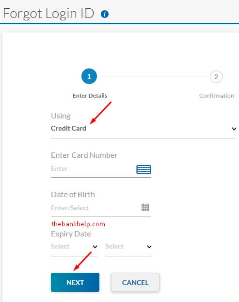 enter card details to get yes bank login id