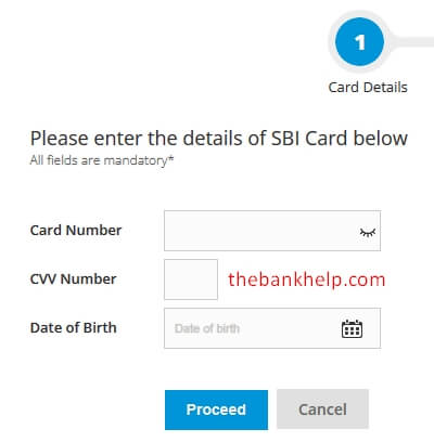 enter sbi card details to reset password