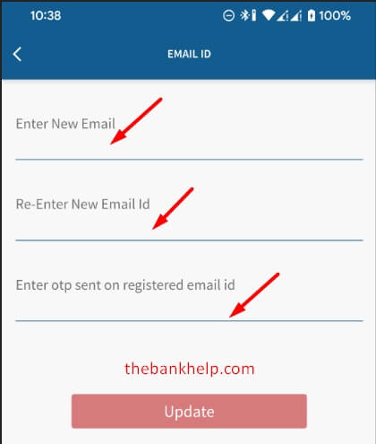 enter your email id and otp to change email id in yes bank