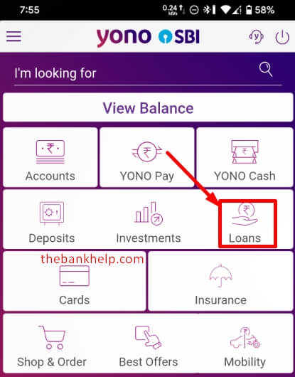 tap on home loan option in yono app
