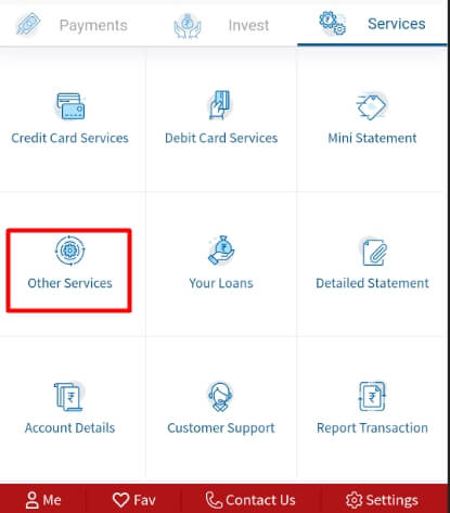 tap on other services option in yes mobile app