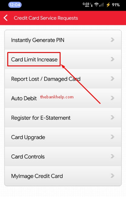 tap on Card limit increase option in kotak app