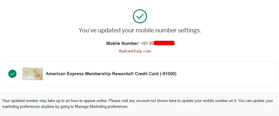 amex card mobile number change successful