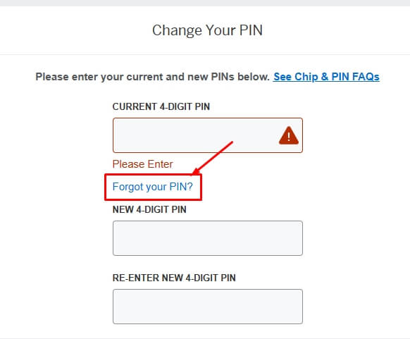 click on forgot your pin option in amex
