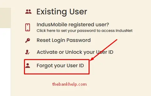click on forgot your user id in indusind nerbanking website