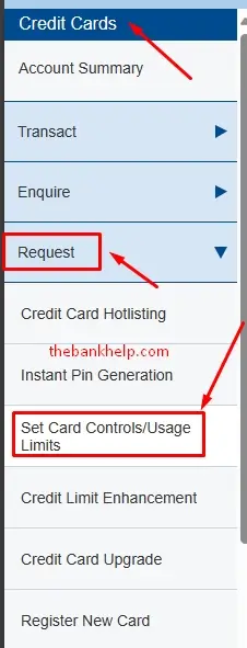 click on set card controls option in hdfc net banking