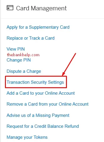 click on transaction security settings in amex portal