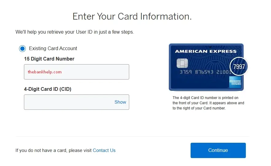 enter amex card number and 4 digit security number