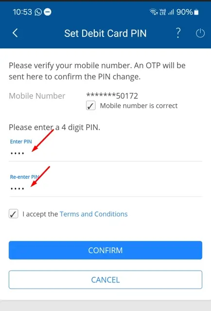 enter your new hdfc credit card pin in hdfc app