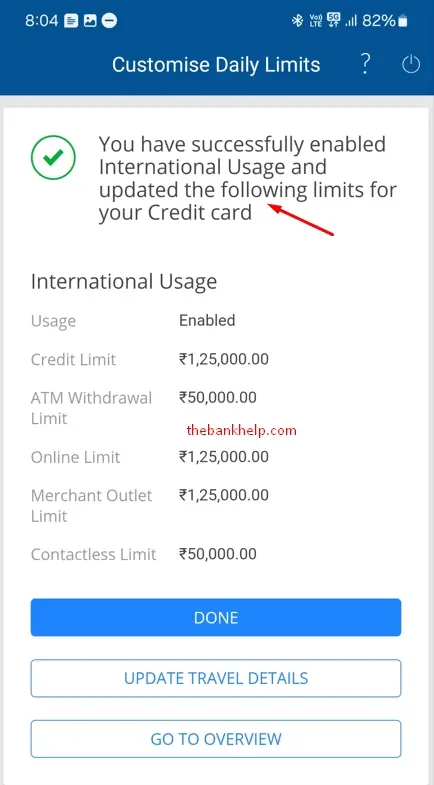 international transaction enable don hdfc credit card using hdfc mobile app